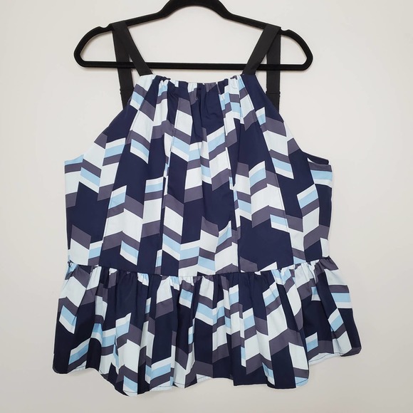 PETER SOM for ANTHROPOLOGIE • Blue Geometric Print Nikola Flounce Cami Sz PL - Picture 3 of 11